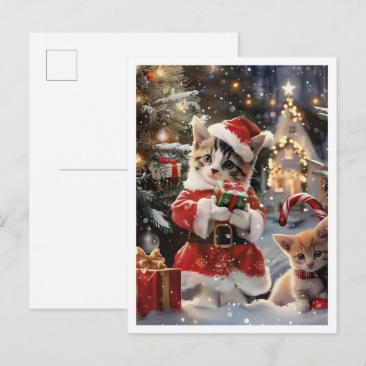 Süßer Katz Santa Frohe Weihnachten Postkarte (Vorne/Hinten)