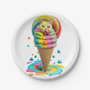 Süßer Katzen-Eiscreme-Waffel-Kegel bunt Pappteller