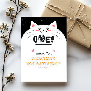 Süßer Katzenrahmen funkelnde Sterne 1. Geburtstag Dankeskarte