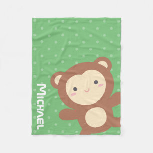Süßer Kawaii-Affe Grüne Tupfen Fleecedecke
