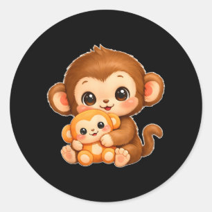 Süßer Kawaii-Affen-Schlag-Baby-Grafik Big Love Runder Aufkleber