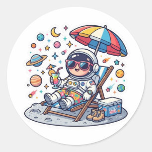 Süßer Kawaii-Astronaut Sommer Strand Space TrStick Runder Aufkleber