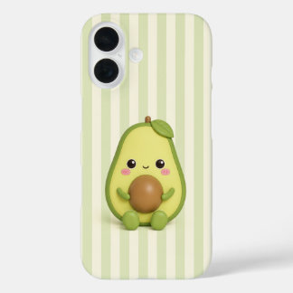 Süßer Kawaii-Avocado auf grün gestreiftem Handygeh iPhone 16 Hülle