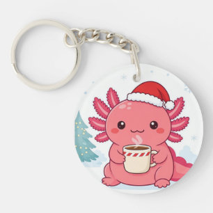 Süßer Kawaii Axolotl Weihnachts Kaffee Rund Schlüs Schlüsselanhänger