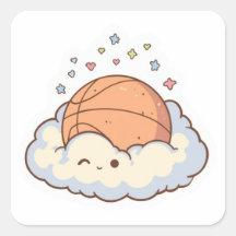 Süßer Kawaii-Basketball auf Cloud-Ästhetik-Aufkleb