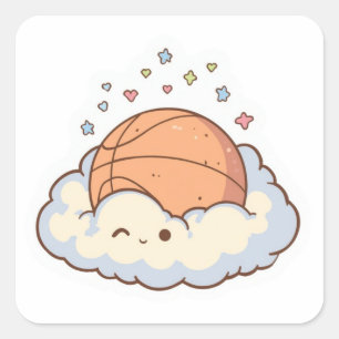 Süßer Kawaii-Basketball auf Cloud-Ästhetik-Aufkleb Quadratischer Aufkleber