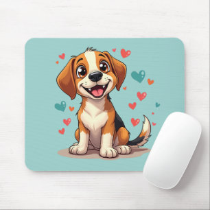 Süßer Kawaii-Beagle mit Herzen Verspielte Hundekun Mousepad