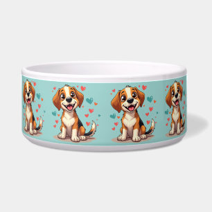 Süßer Kawaii-Beagle mit Herzen Verspielte Hundekun Napf