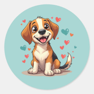 Süßer Kawaii-Beagle mit Herzen Verspielter Hund Runder Aufkleber