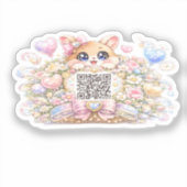 Süßer Kawaii benutzerdefinierter QR-Code Katze Pas Aufkleber (Vorderseite)