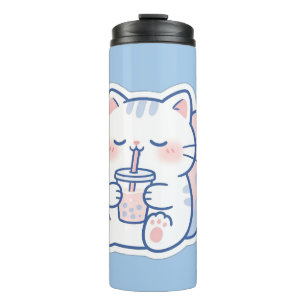 Süßer Kawaii-Boba-Katzen-Blasentee-Thermalbecher Thermosbecher