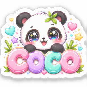 Süßer Kawaii Coco Panda Name Pastellrosa Funkelnd Aufkleber