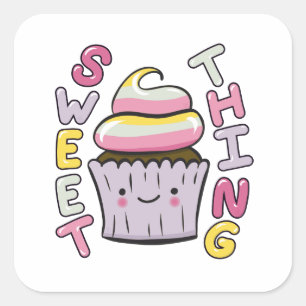 Süßer Kawaii-Cupcake mit Text Quadratischer Aufkleber