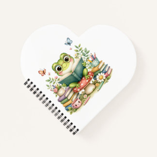 Süßer Kawaii-Frosch beim Lesen eines Buches | Aqua Notizblock
