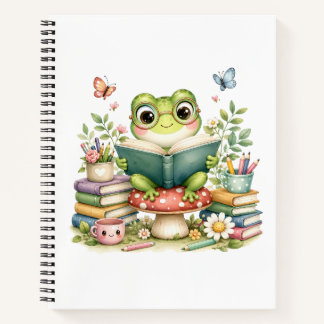 Süßer Kawaii-Frosch beim Lesen eines Buches | Wass Notizblock