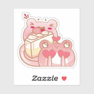 Süßer Kawaii-Frosch, der Kuchen isst, personalisie Aufkleber