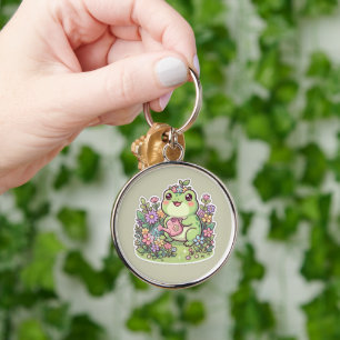 Süßer Kawaii-Frosch-Gartenblumen-Kronen-Schlüssela Schlüsselanhänger