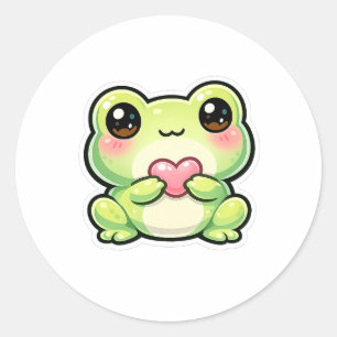 Süßer Kawaii-Frosch mit Herz Runder Aufkleber