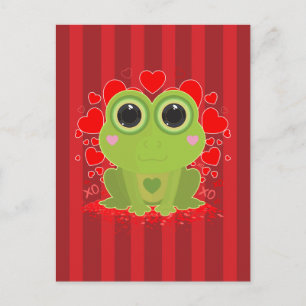 Süßer Kawaii-Frosch mit Herzen auf roten Streifen Postkarte