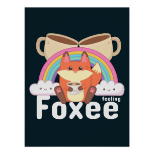 Süßer Kawaii Fuchs Kaffee Poster
