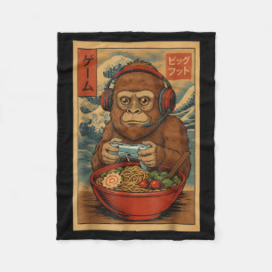 Süßer Kawaii-Gamer Bigfoot Ramen Retro-Japanischer Fleecedecke