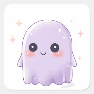 Süßer Kawaii-Geister-Sticker Halloween-Ästhetik Quadratischer Aufkleber
