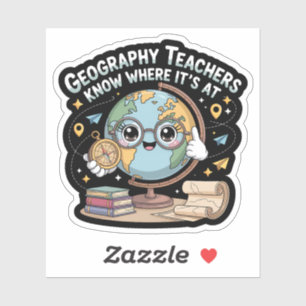 Süßer Kawaii-Globus mit Kompass – Lustige Geografi Aufkleber