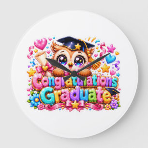 Süßer Kawaii Gratulations Absolvent Eule Pastell P Große Wanduhr