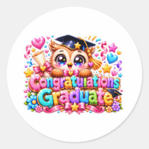 Süßer Kawaii Gratulations Absolvent Eule Pastell P Runder Aufkleber