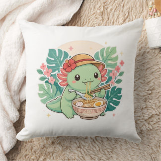 Süßer Kawaii grüner Axolotl, der Ramen-Nudeln isst Kissen