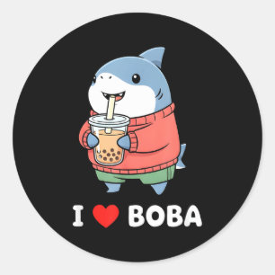 Süßer Kawaii-Hai-Boba-Tee Lustiger Bubble-Tea-Lieb Runder Aufkleber