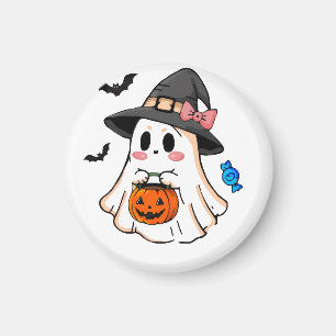 Süßer Kawaii-Halloween-Geist in Hexenhut mit Kürbi Magnet