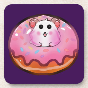 Süßer Kawaii-Hamster in rosa glasiertem Donut-Kuns Getränkeuntersetzer