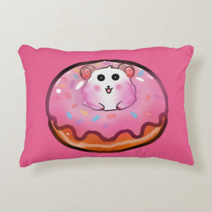 Süßer Kawaii-Hamster in rosa glasierter Donut-Kuns Dekokissen