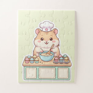 Süßer Kawaii Hamster Koch backt Cupcakes Pastell  Puzzle