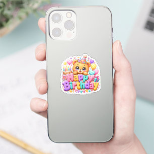 Süßer Kawaii Happy Birthday Teddy Bär Pastell Rosa Aufkleber