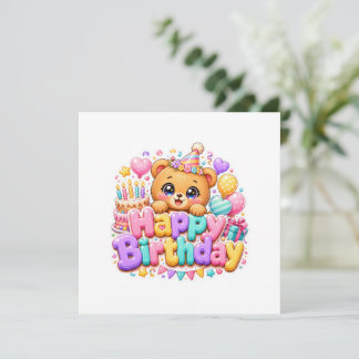 Süßer Kawaii Happy Birthday Teddy Bär Pastell Rosa Einladung