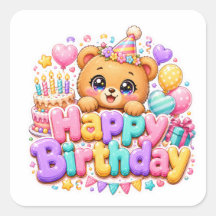 Süßer Kawaii Happy Birthday Teddy Bär Pastell Rosa