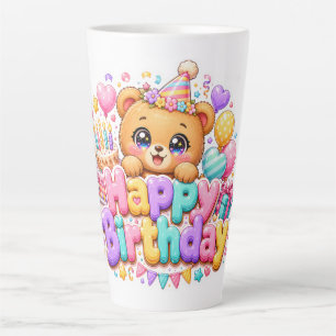 Süßer Kawaii Happy Birthday Teddy Bär Pastellrosa Milchtasse
