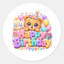 Süßer Kawaii Happy Birthday Teddy Bär Pastellrosa 