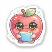Süßer Kawaii intelligenter Apfel mit Brille, der e Aufkleber (Vorderseite)