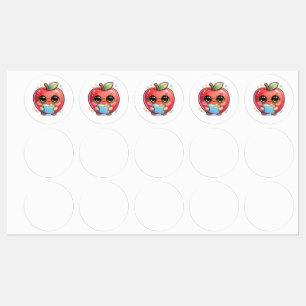 Süßer Kawaii intelligenter Apfel mit Brille, der e Etiketten