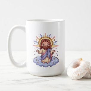 Süßer Kawaii-Jesus auf Wolke Christlicher Glaube Kaffeetasse