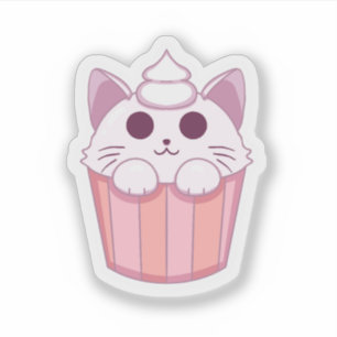 Süßer Kawaii-Katzen-Cupcake-Rosa-Aufkleber Aufkleber