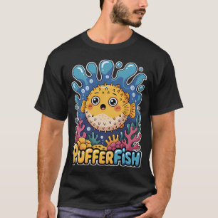 Süßer Kawaii Kugelfisch im farbenfrohen Korallenri T-Shirt
