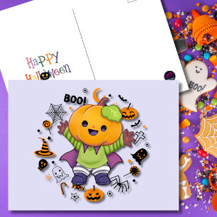 Süßer Kawaii-Kürbis-Charakter Halloween Feiertagspostkarte