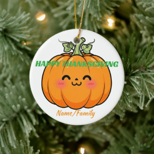 Süßer Kawaii-Kürbis-Gesicht - Erntedankfest Keramik Ornament