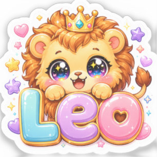 Süßer Kawaii-Leo-Löwe Name Pastell Rosa Krone Funk Aufkleber