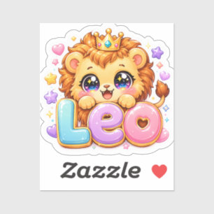 Süßer Kawaii-Leo-Löwe-Name Pastellrosa Krone Funke Aufkleber
