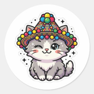 Süßer Kawaii Marokkanischer Amazigh Katzen-Wollmüt Runder Aufkleber